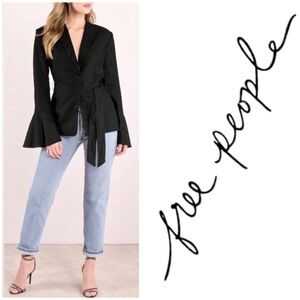 Free People Flared Sleeve Linen Blazer XS black jacket NWT